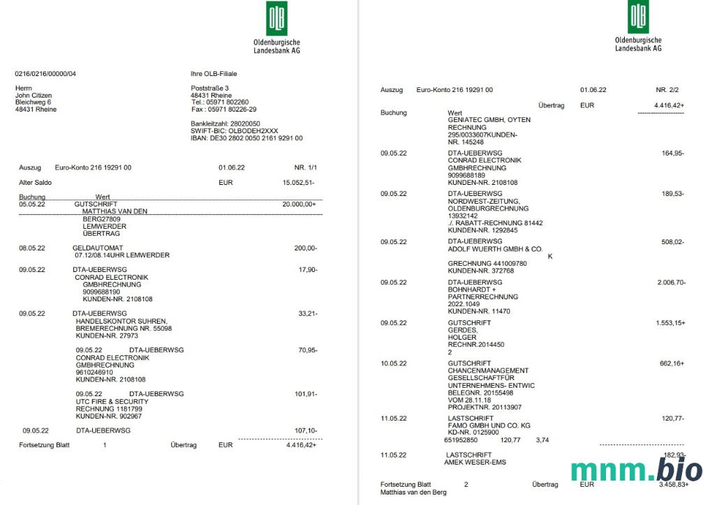 Niemcy norisbank oświadczenie Na Deutsch, 2 strony